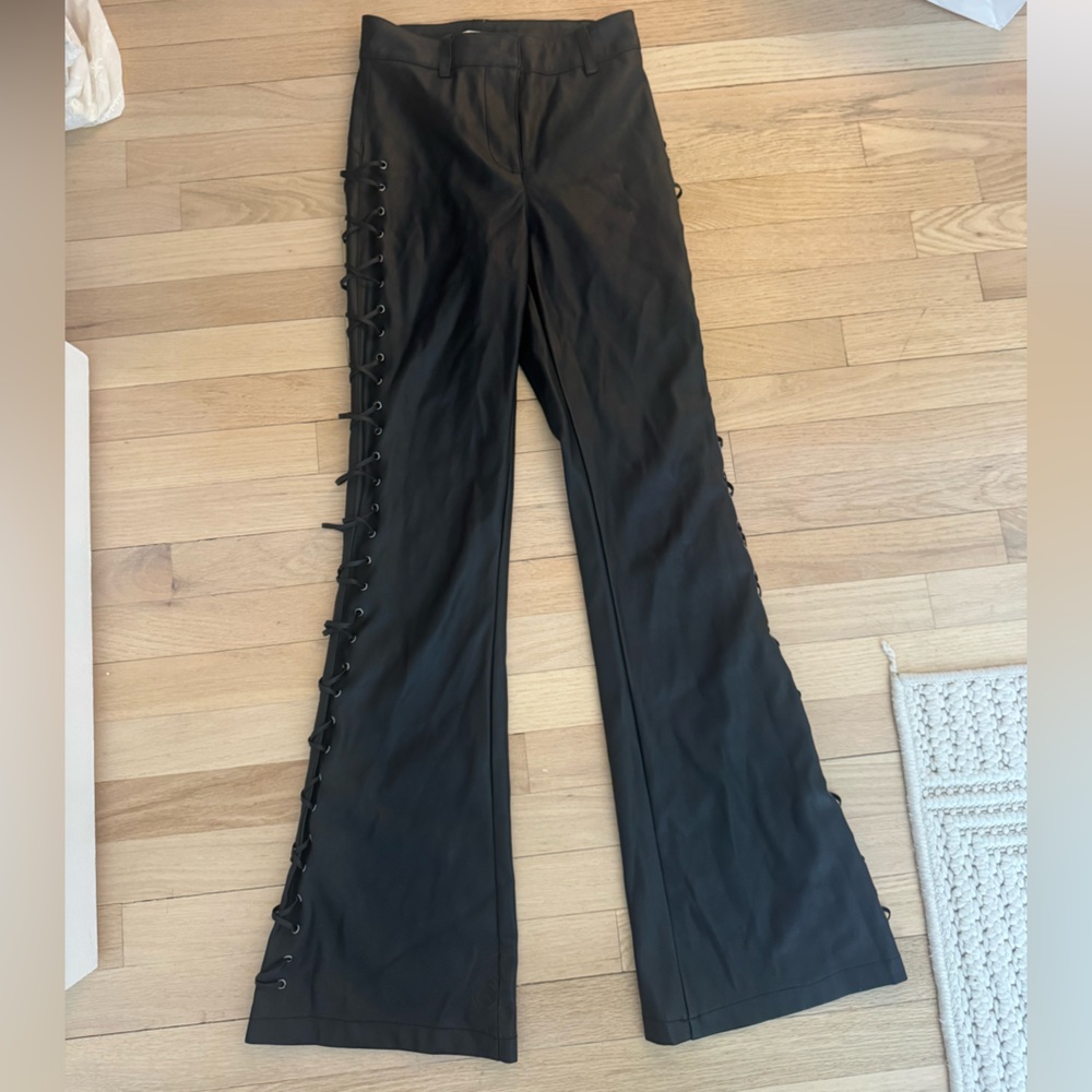 Topshop Black Faux Leather Pants with Side Lace Detail